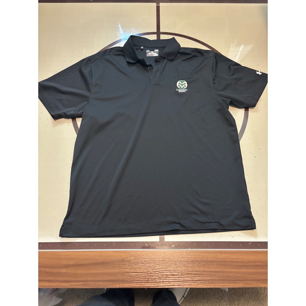 1180 Under Armour Colorado State Rams Polo Mens Large Black HeatGear Loose Fit